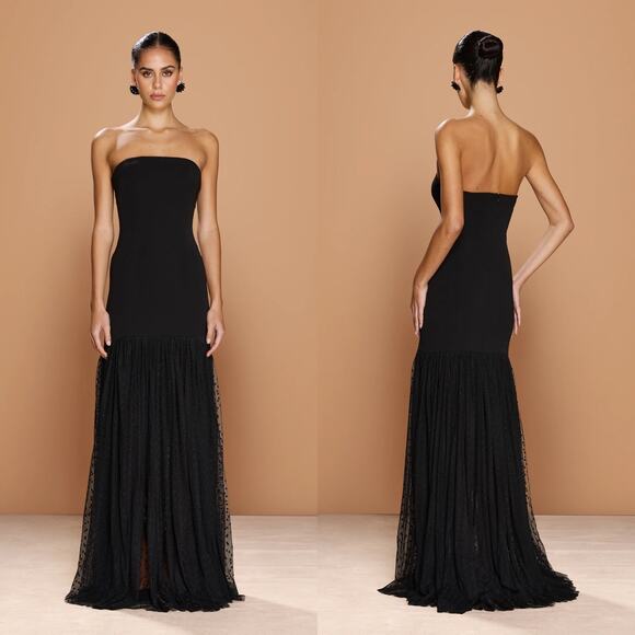NWT Sonya Moda Nayla Mixed Media Strapless Gown in Midnight Black Size Medium - Picture 1 of 7
